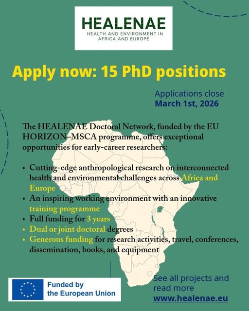 the HEALENAE (Health and Environment in Africa and Europe) Project:  Apply Now!!