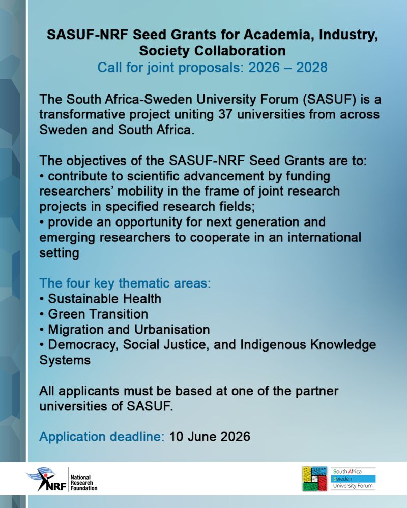 NRF Seed Grants 2026–2028: Advancing Global Research Collaboration Between South Africa and Sweden