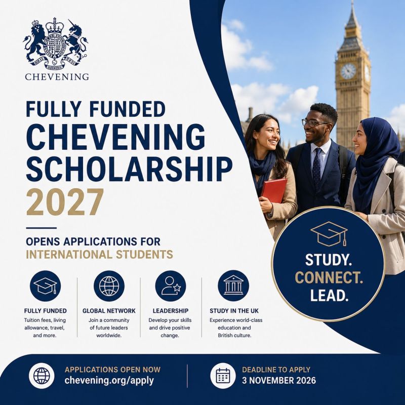 Top UK Universities: Chevening Scholarship 2027 Opens Applications for Fully Funded Master’s Degrees in the United Kingdom