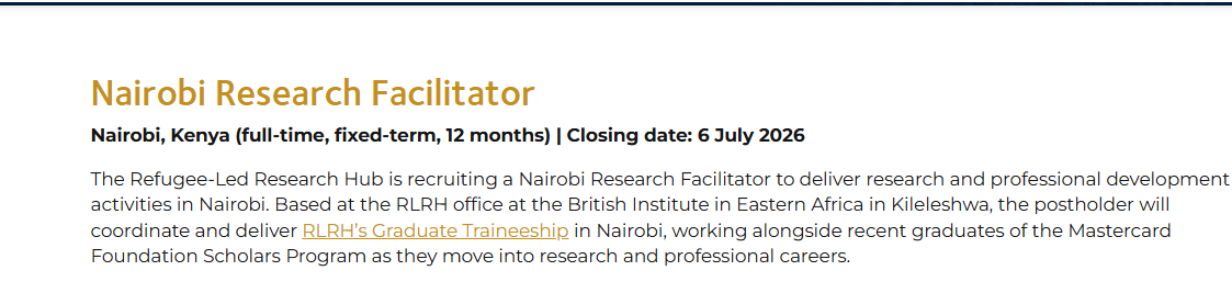 Led Research Hub Announces Nairobi Research Facilitator Vacancy (12 months): Apply Now