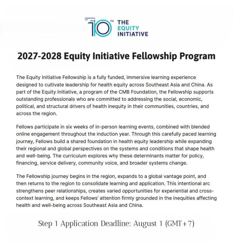 2028 Equity Initiative Fellowship | Fully Funded Health Equity Leadership Program