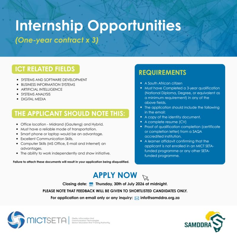 Month ICT Internship for Gauteng Graduates