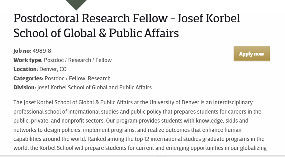 the University of Denver is Recruiting for a Postdoctoral Research Fellow: Apply by 18 August 2026 company logo