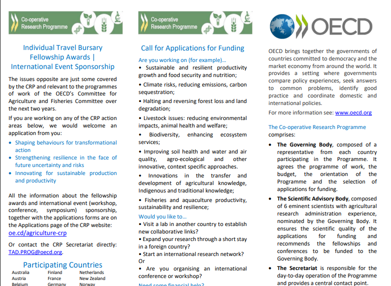 operative Research Programme (CRP) Sustainable Agricultural and Food Systems 2027: International Research Fellowships and Conference Funding Opportunities