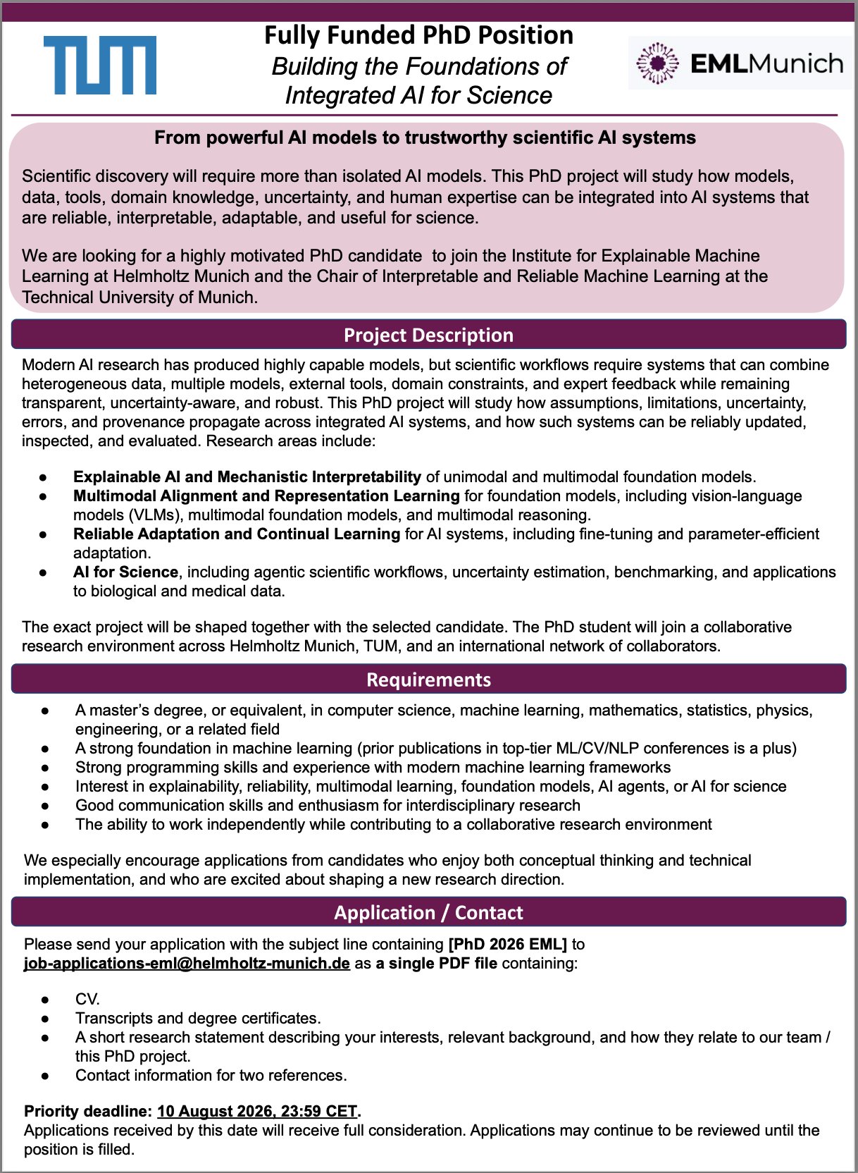 Technical University of Munich: Research Integrated AI Systems for Scientific Discovery | Apply by August 10, 2026