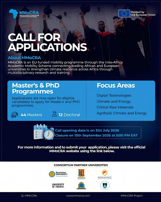 Funded Mobility Programme Opens 95 Mobility Scholarship Opportunities for Climate Resilience Research and Training Across Africa